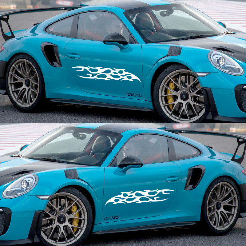 Pegatinas de vinilo para decoración de coches, pack de 2, calcomanías de llamas de carreras para capó, fuego