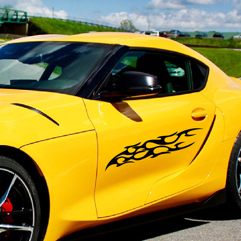 Pegatinas de vinilo para decoración de coches, pack de 2, calcomanías de llamas de carreras para capó, fuego