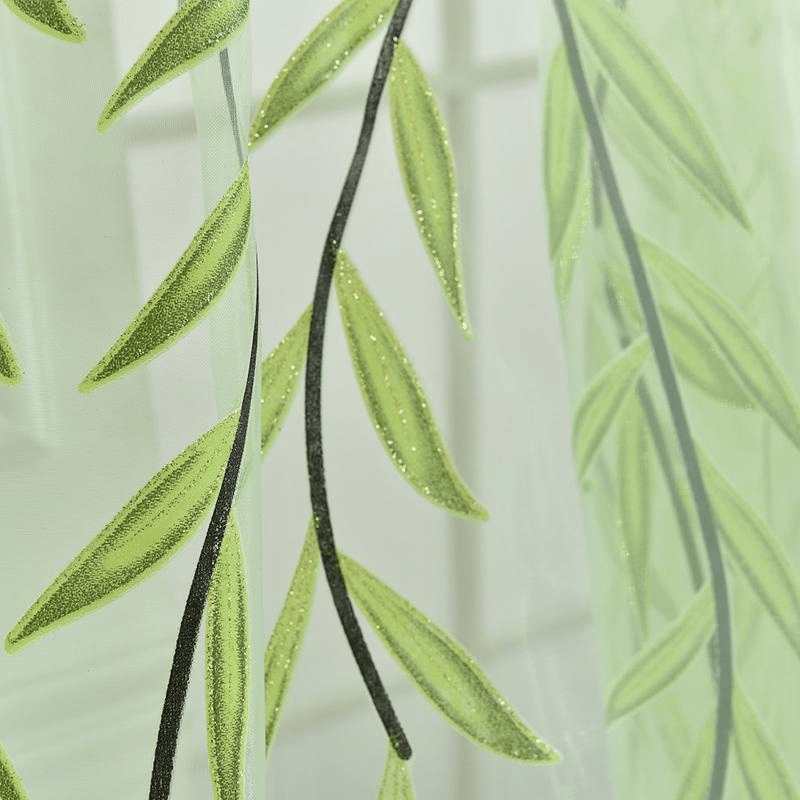 Semi-Sheer Willow Leaf Pattern Curtain for Living Room Nursery Bedroom Polyester Rod Pocket