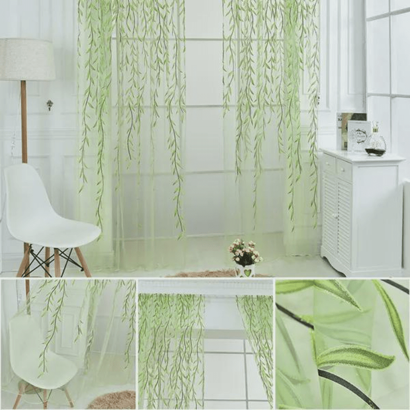 Semi-Sheer Willow Leaf Pattern Curtain for Living Room Nursery Bedroom Polyester Rod Pocket