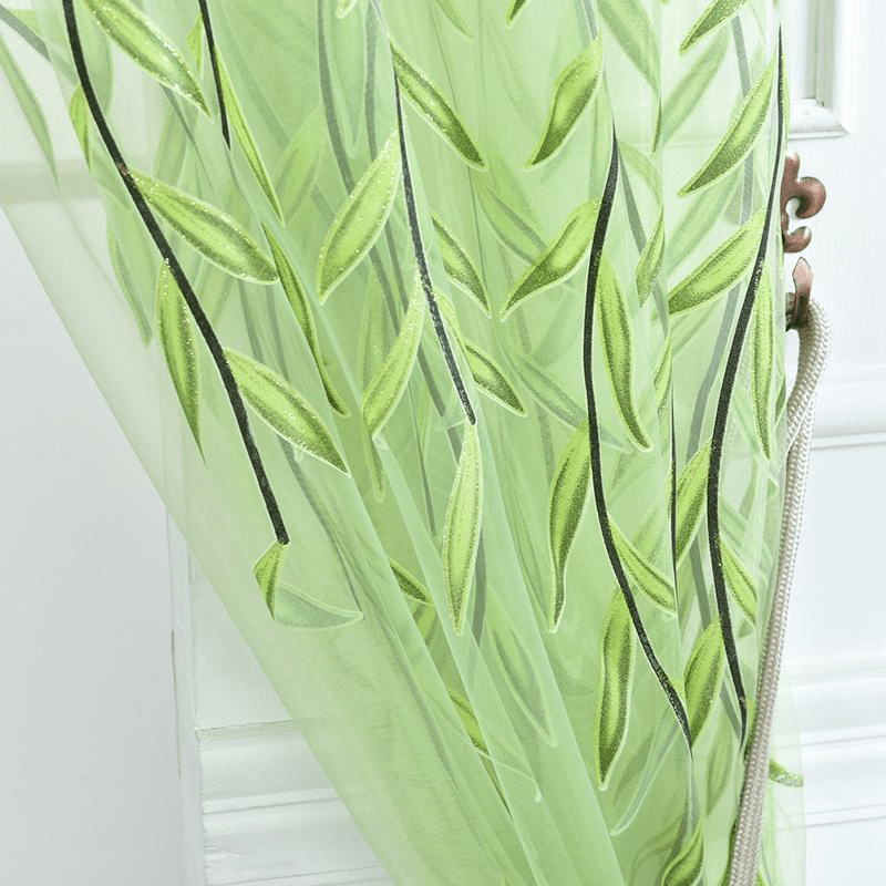 Semi-Sheer Willow Leaf Pattern Curtain for Living Room Nursery Bedroom Polyester Rod Pocket
