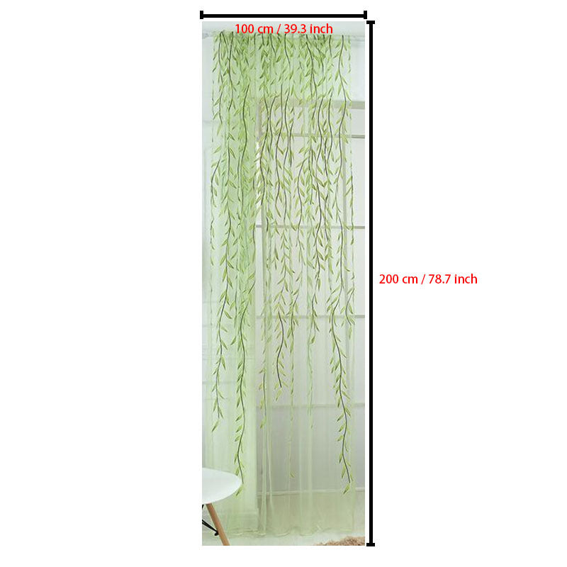 Semi-Sheer Willow Leaf Pattern Curtain for Living Room Nursery Bedroom Polyester Rod Pocket