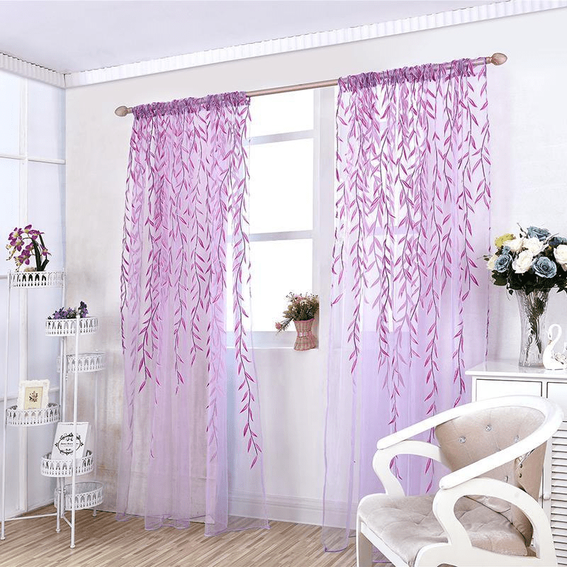 Semi-Sheer Willow Leaf Pattern Curtain for Living Room Nursery Bedroom Polyester Rod Pocket