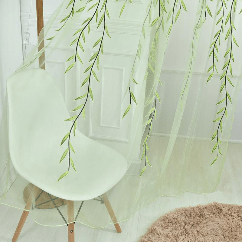 Semi-Sheer Willow Leaf Pattern Curtain for Living Room Nursery Bedroom Polyester Rod Pocket