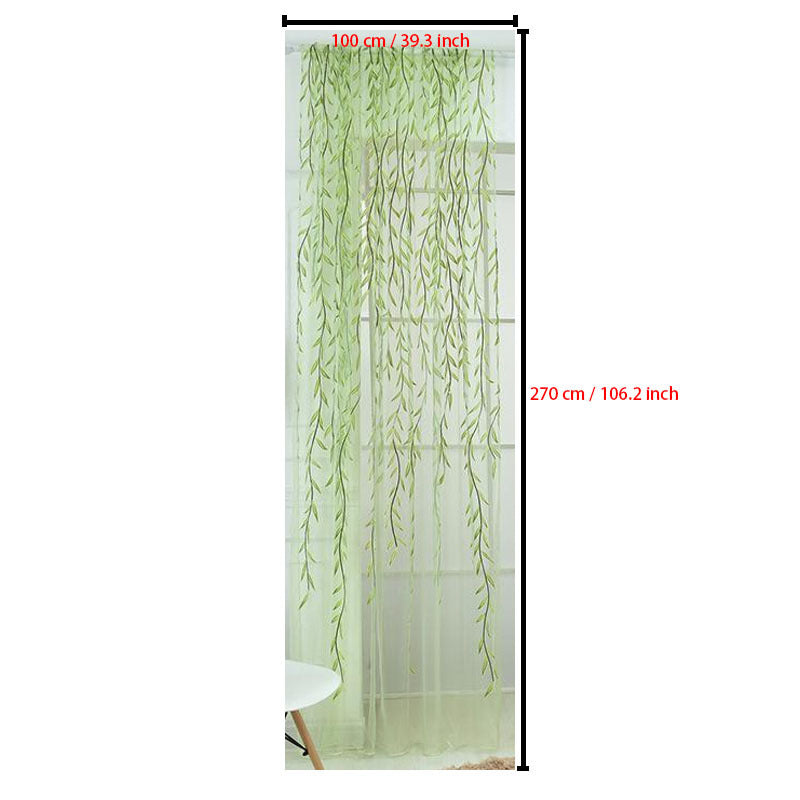 Semi-Sheer Willow Leaf Pattern Curtain for Living Room Nursery Bedroom Polyester Rod Pocket