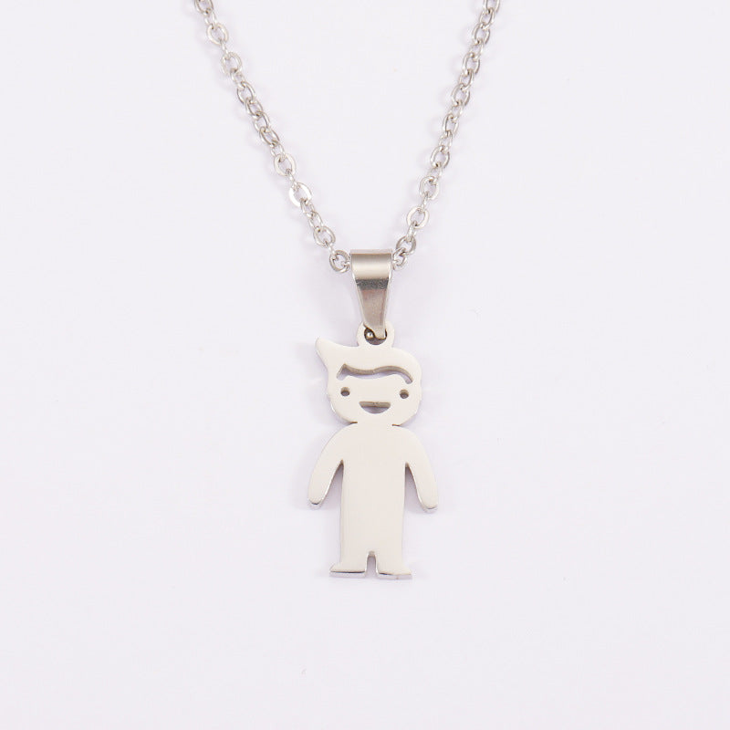 Gender-Neutral Cartoon Character Pendant Necklace 18K Gold Plated Stainless Steel Oval Clasp Jewelry