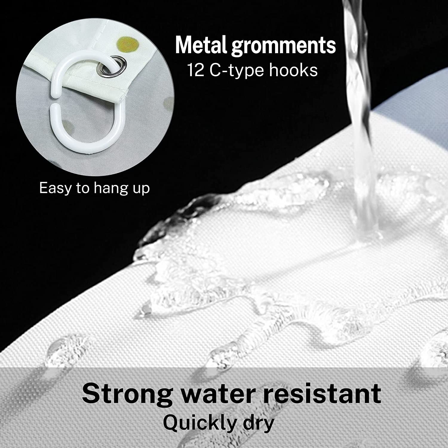 4-Piece Bathroom Set with Marble Pattern Shower Curtain Non-Slip Rug U-Shaped Mat and Lid Cover