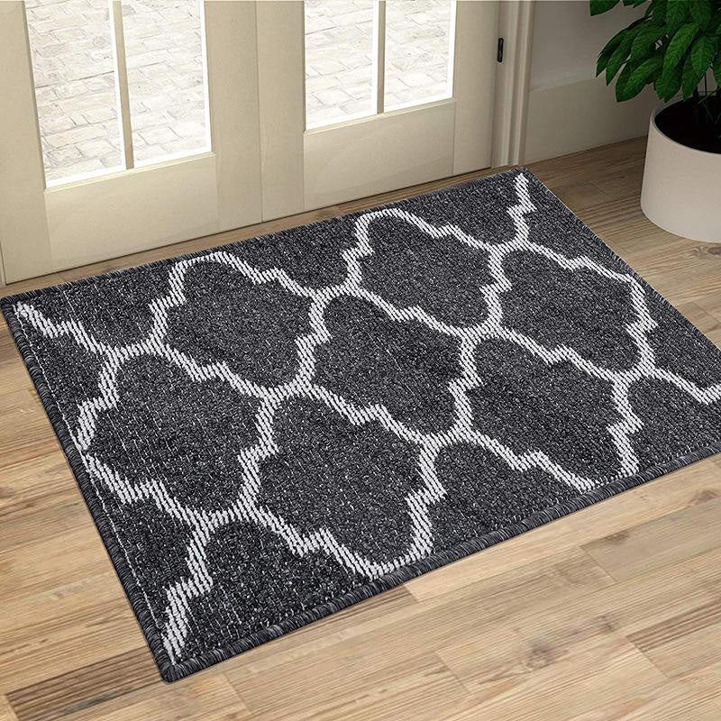 Dark Gray Plush Area Rug with Hexagonal Pattern, Washable, Anti-Slip, 230cm x 63cm