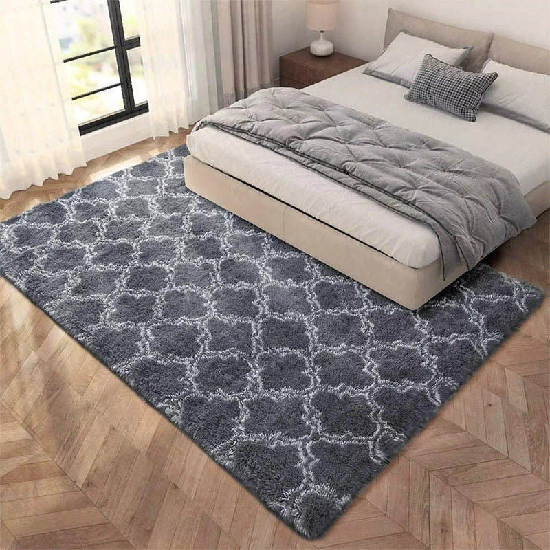 Dark Gray Plush Area Rug with Hexagonal Pattern, Washable, Anti-Slip, 230cm x 63cm