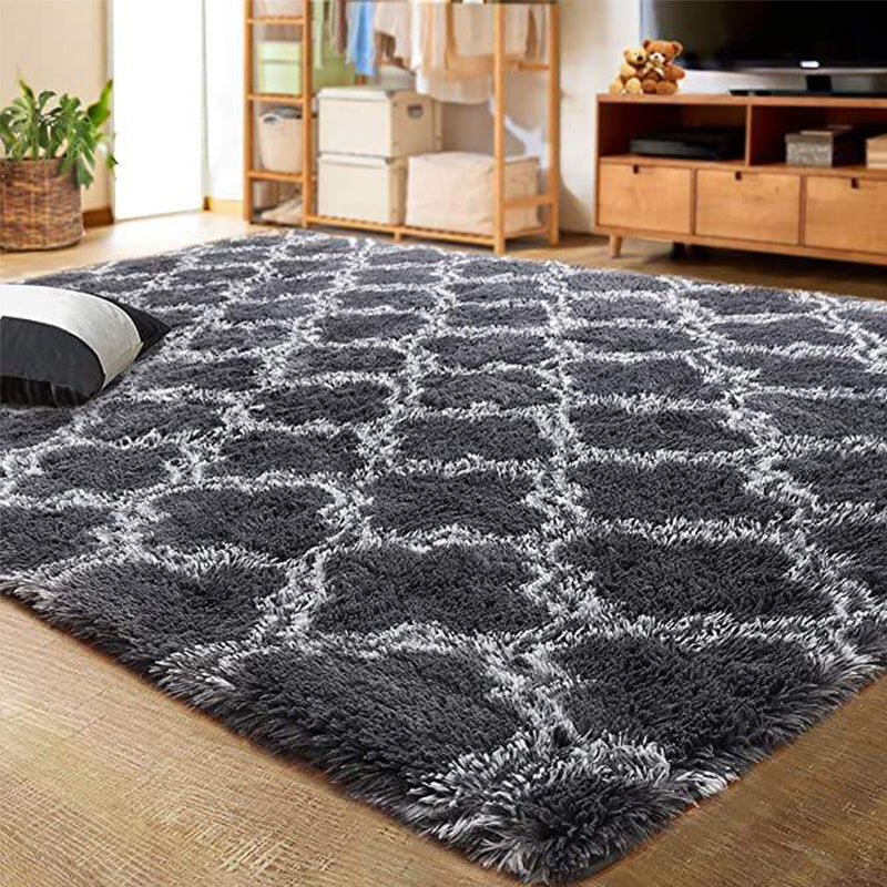 Dark Gray Plush Area Rug with Hexagonal Pattern, Washable, Anti-Slip, 230cm x 63cm