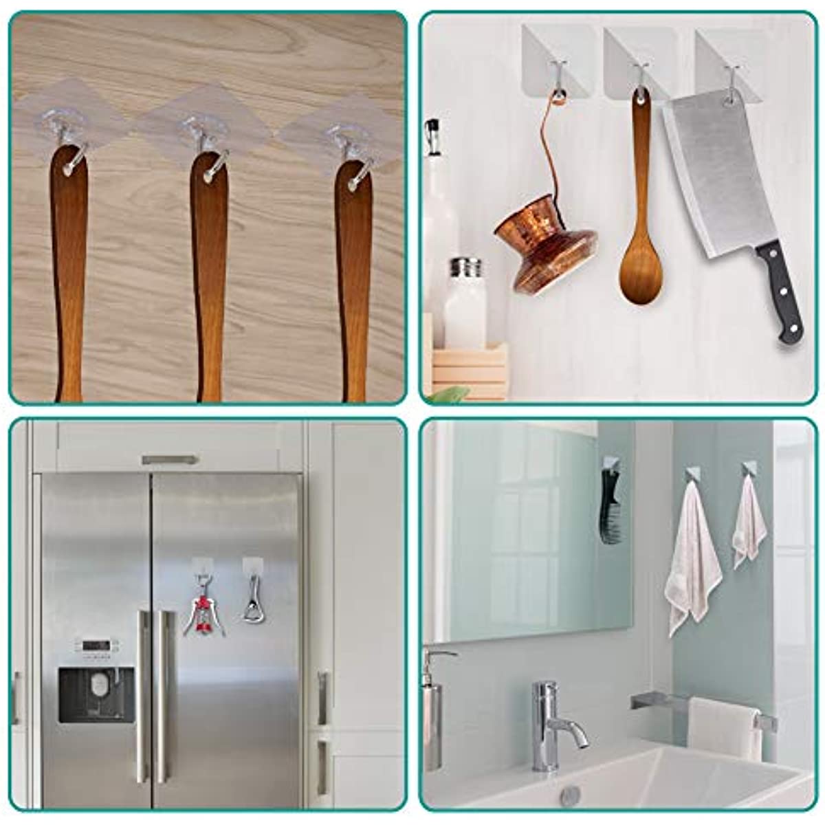 24 Pack Transparent Waterproof Reusable Adhesive Hooks for Kitchen Bathroom Heavy Duty
