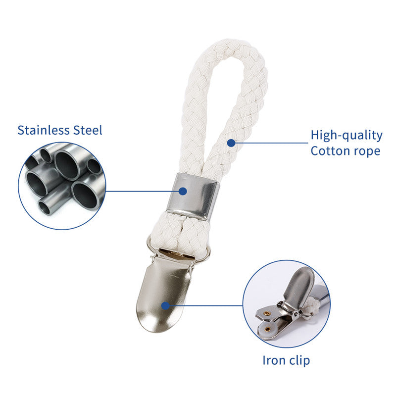 Juego de 4 clips de toalla de cuerda trenzada con pinzas de metal para organización de cocina y baño