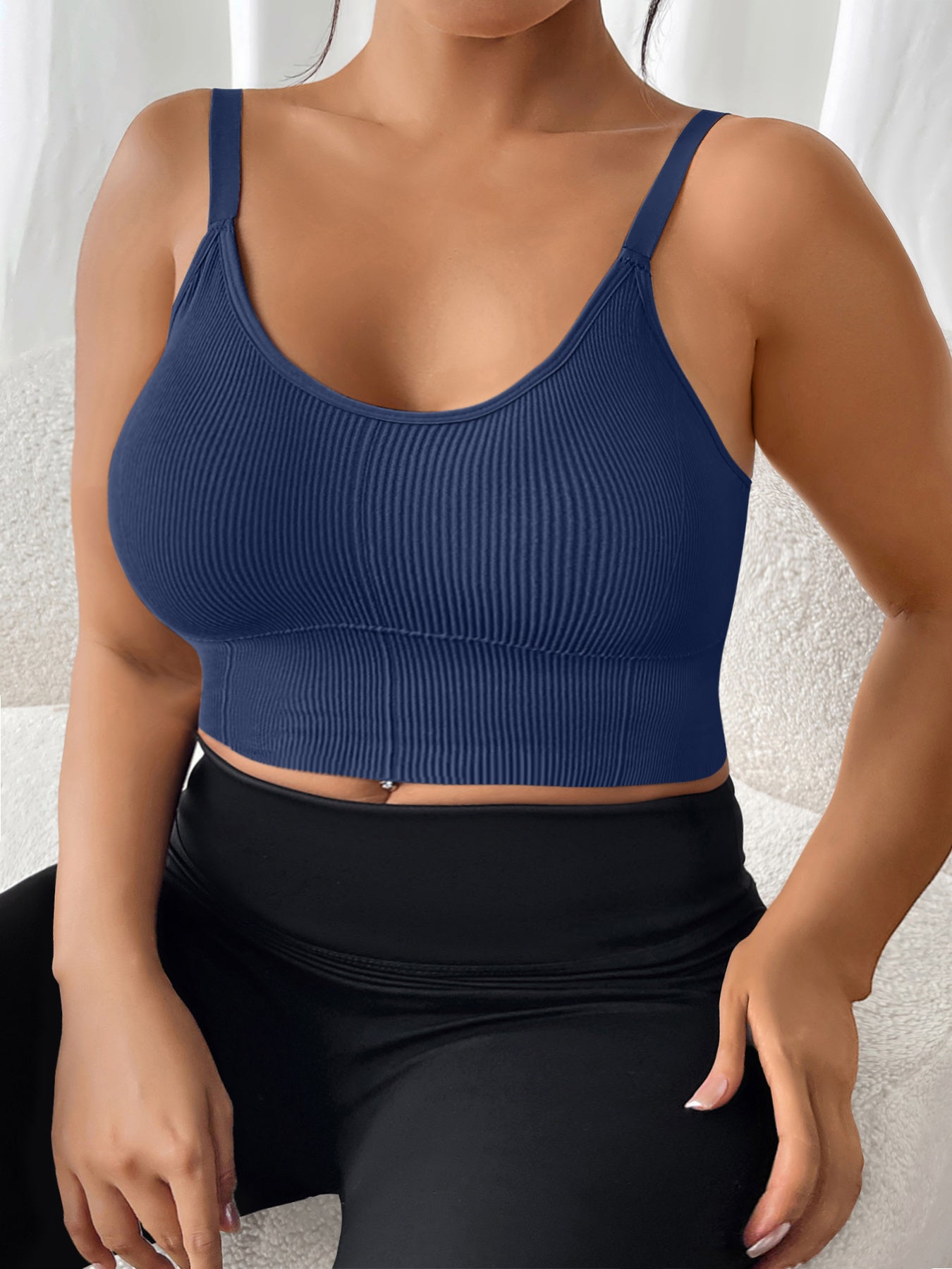 Plus Size Women's Sports Bras High-Elastic Ribbed Backless Yoga Running Workout