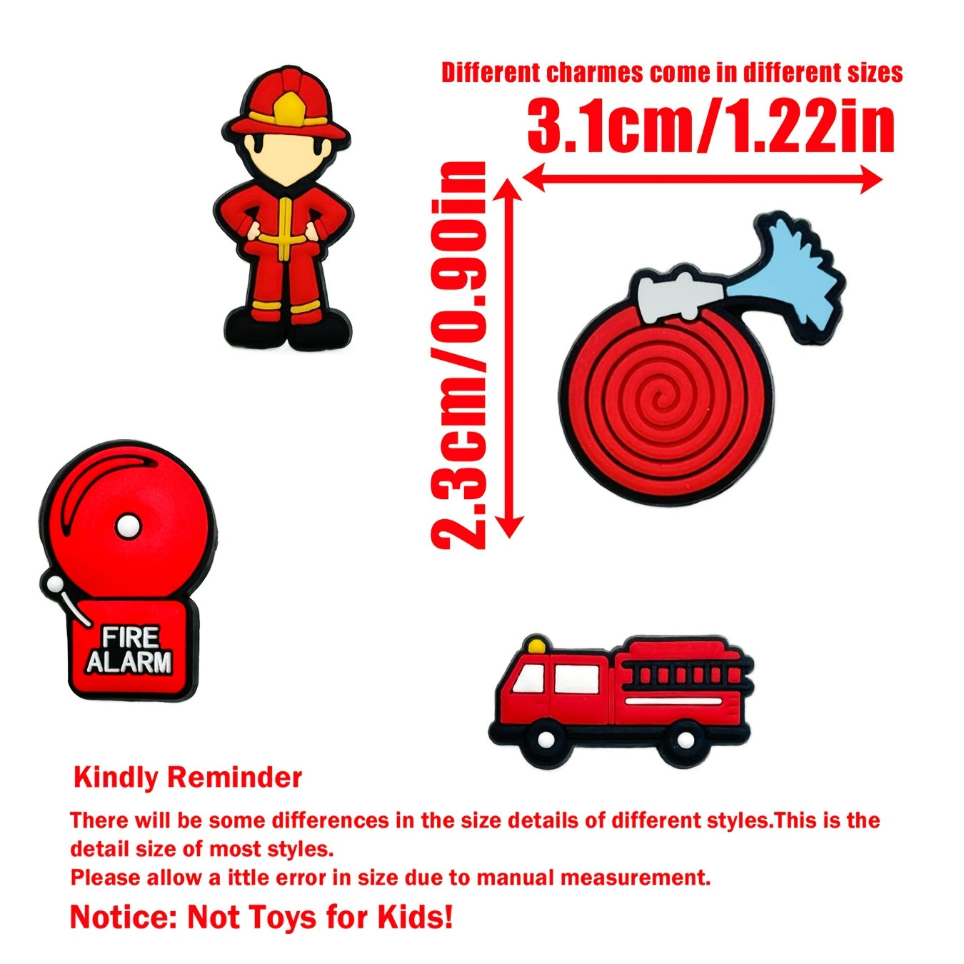 12pcs Firefighter PVC Shoe Charms Kids Colorful Fire Helmet Jacket Backpack