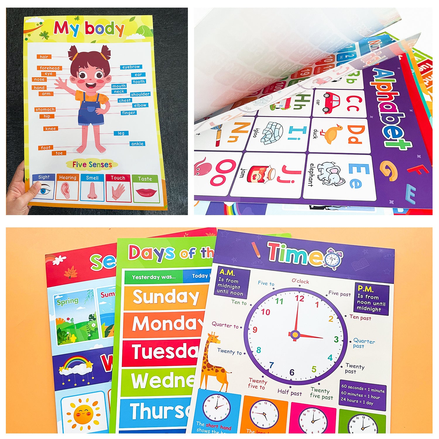 Educational Flashcards for Kindergarten A3 Size 18 Themes Classroom Decor
