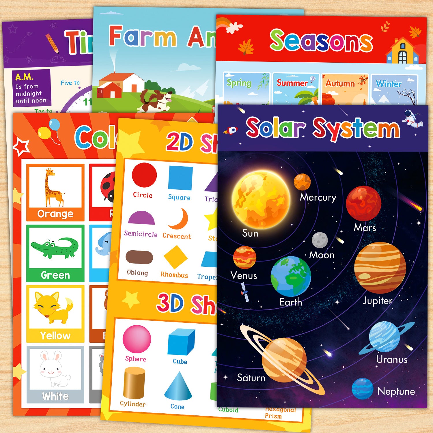 Educational Flashcards for Kindergarten A3 Size 18 Themes Classroom Decor