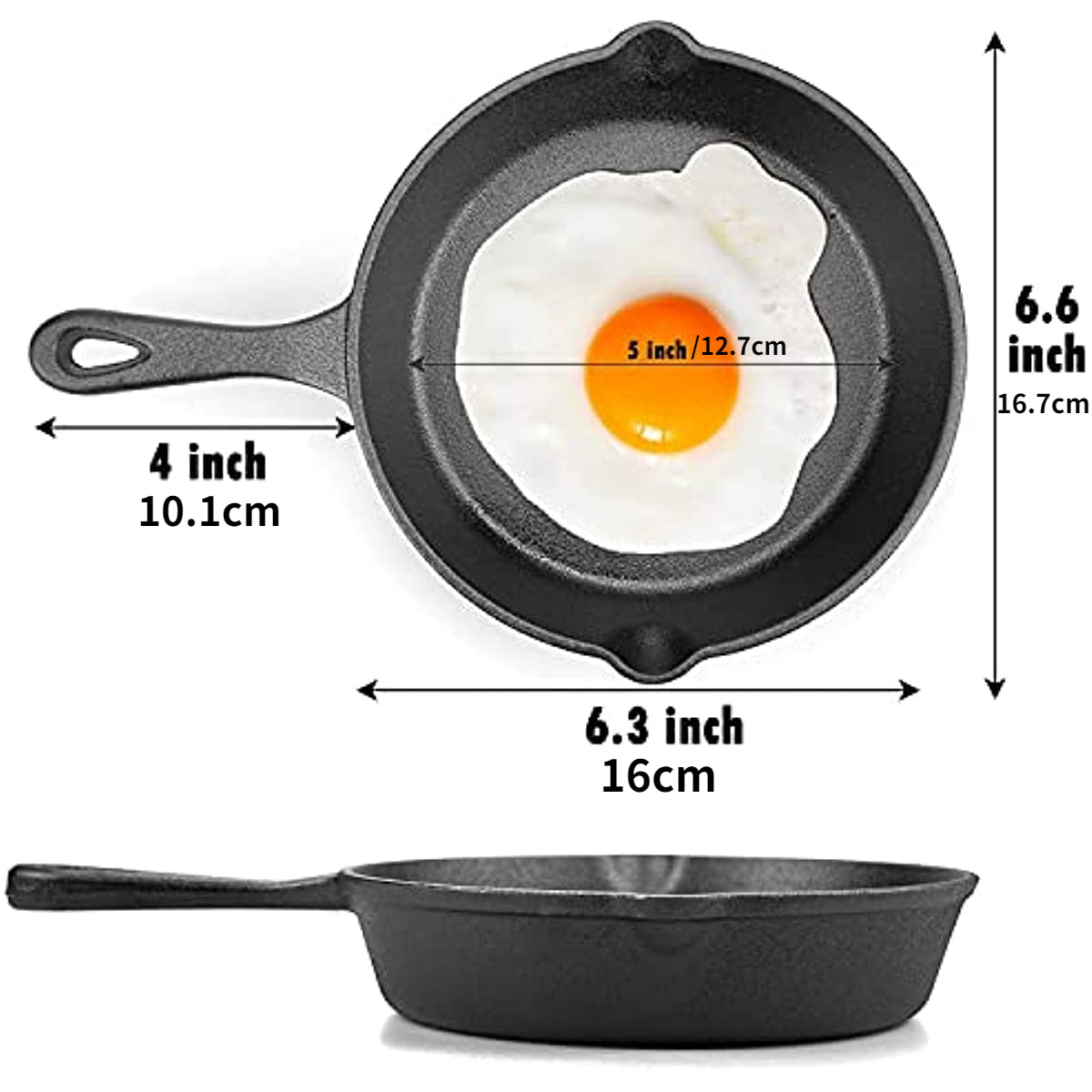 Cast Iron Frying Pan 15.24 cm with Drip Nozzle for Camping Indoor Outdoor Cooking