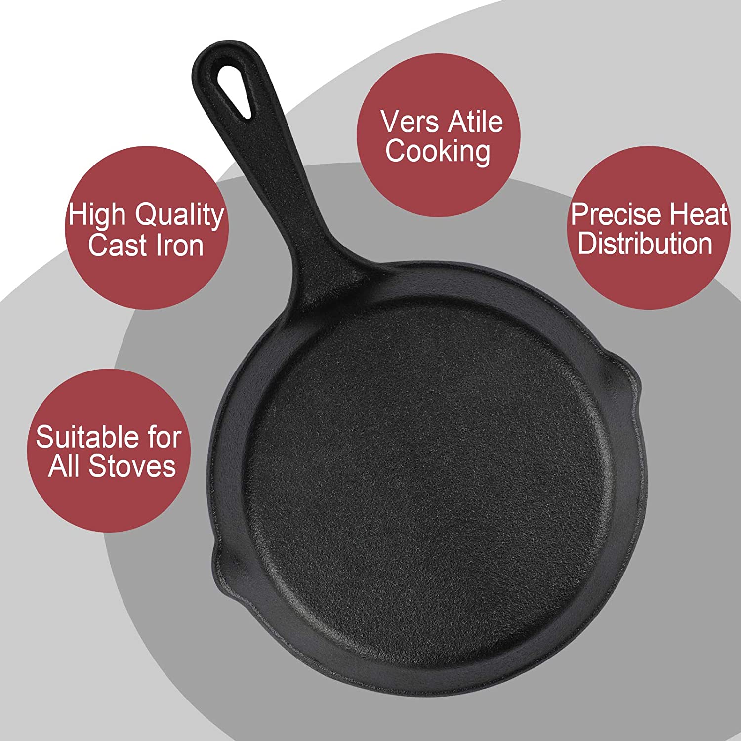 Cast Iron Frying Pan 15.24 cm with Drip Nozzle for Camping Indoor Outdoor Cooking