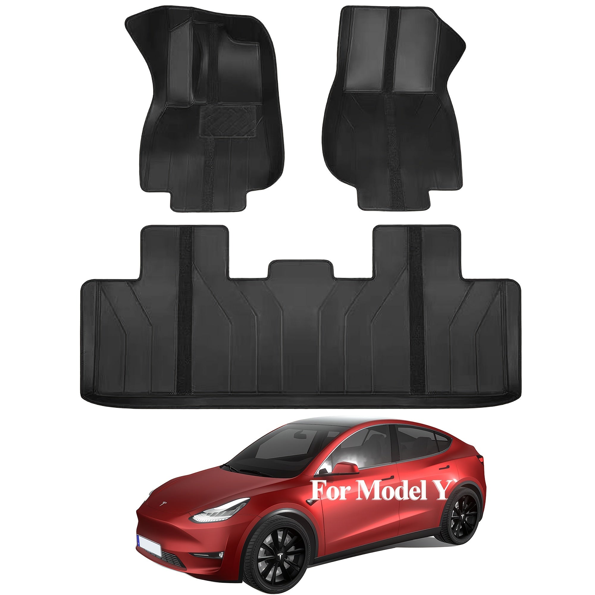 All-Weather Floor Mats Set for Tesla Model Y 2020-2024 Waterproof PU Leather