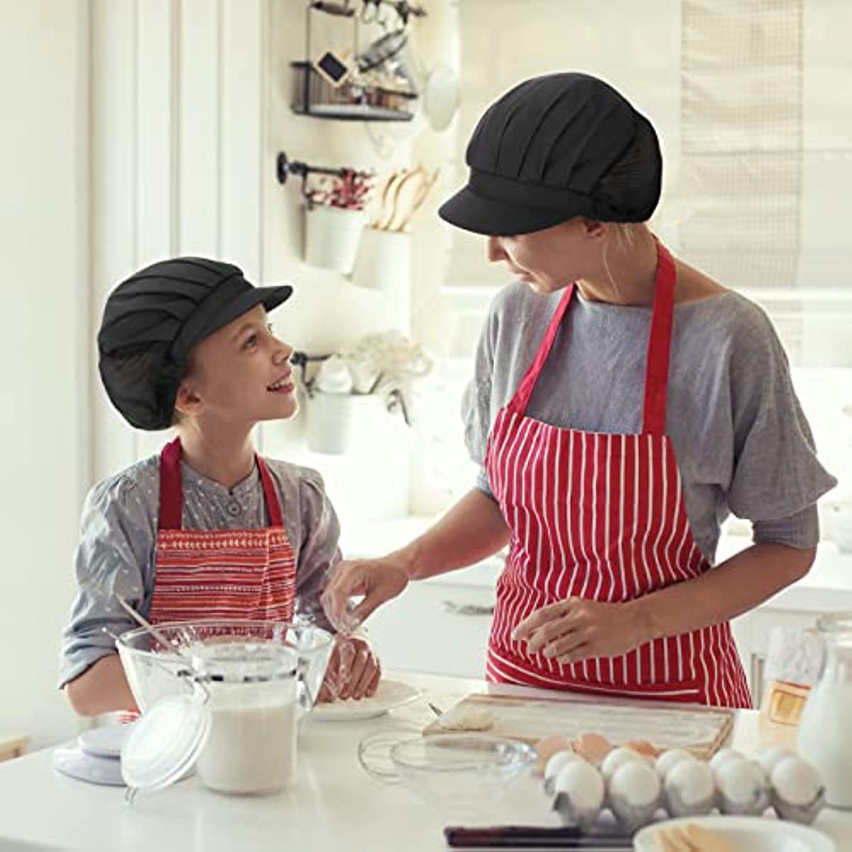 Qora sozlanadigan tarmoqli nafas oladigan ish shlyapasi, ayollar uchun oshxona pishirish uchun soch tarmog'i