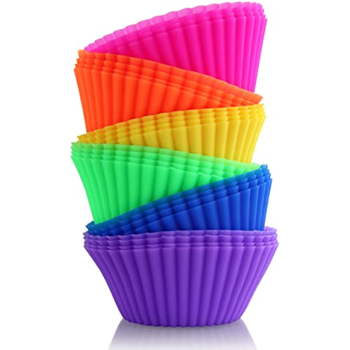 Set of 24 Reusable Silicone Baking Cups, Non-Stick Muffin Liners, Dishwasher Safe, Assorted Colors