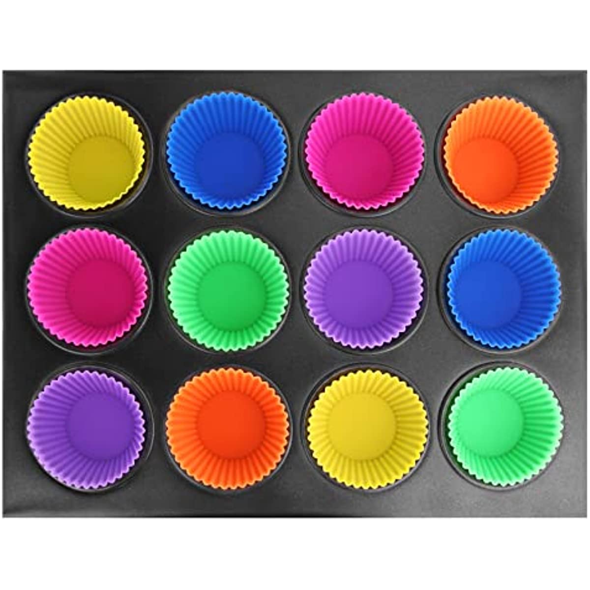 Set of 24 Reusable Silicone Baking Cups, Non-Stick Muffin Liners, Dishwasher Safe, Assorted Colors