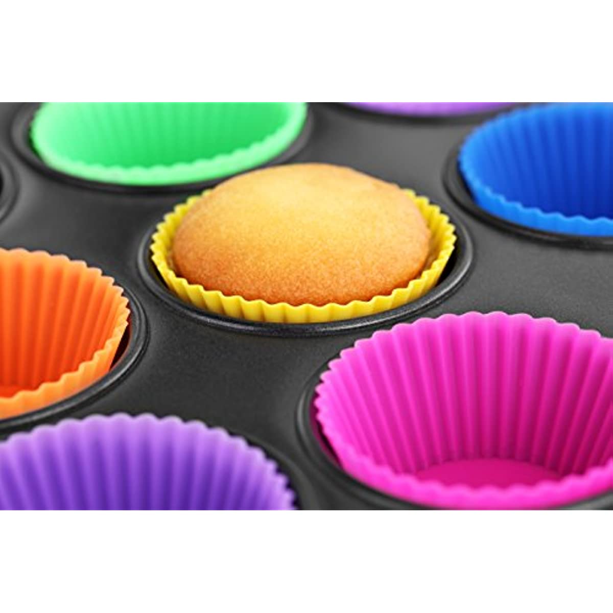 Set of 24 Reusable Silicone Baking Cups, Non-Stick Muffin Liners, Dishwasher Safe, Assorted Colors