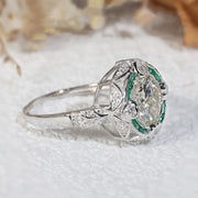 Women’s 2Ct Moissanite Engagement Ring Silver Bohemian Court Style Green Accents