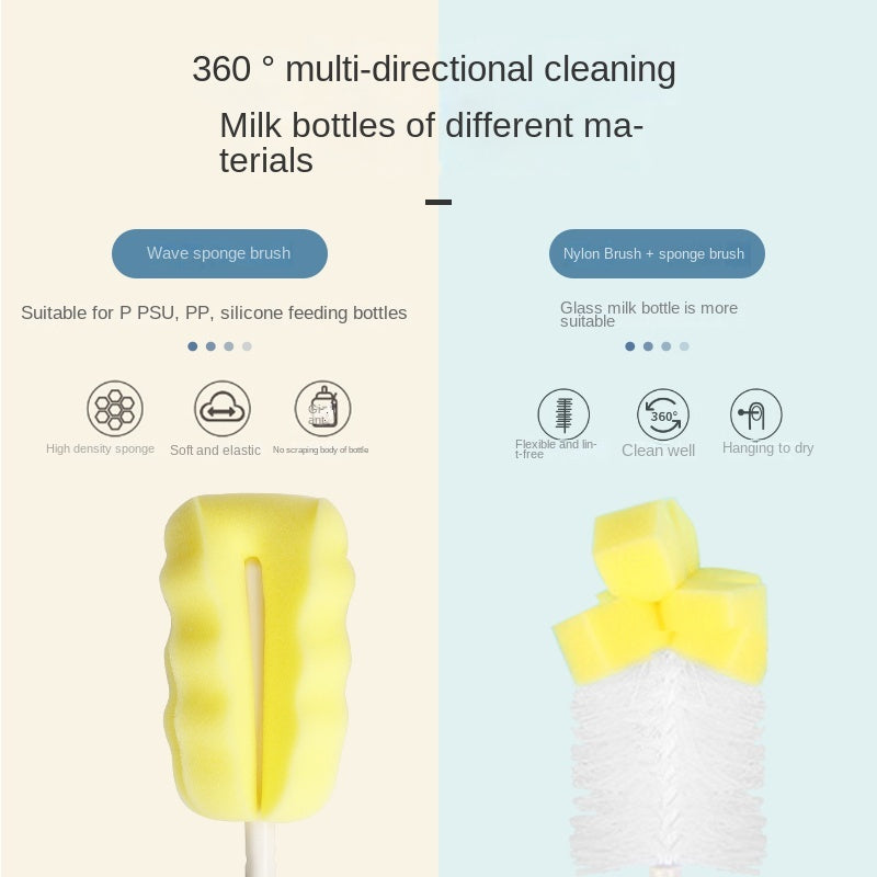 Baby Bottle Cleaning Set with Brush, Straw Brush and Rotating Sponge