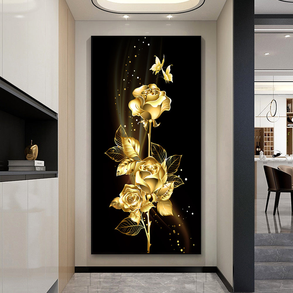 Wall Art for Living Room Gold Leaves and Flower Tree Oil Painting on Canvas