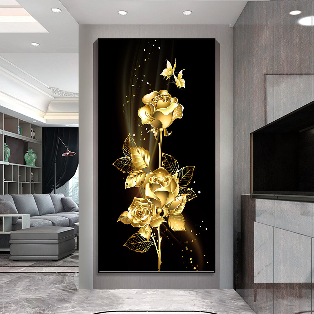 Wall Art for Living Room Gold Leaves and Flower Tree Oil Painting on Canvas