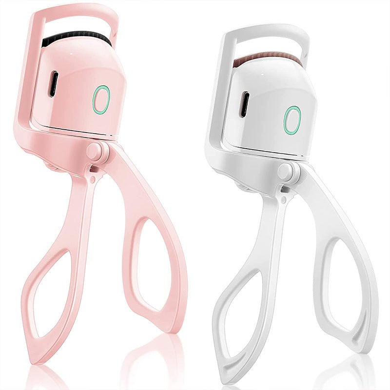 Rechargeable Electric Eyelash Curler White Pink Silicone Clip 10-Second Preheat