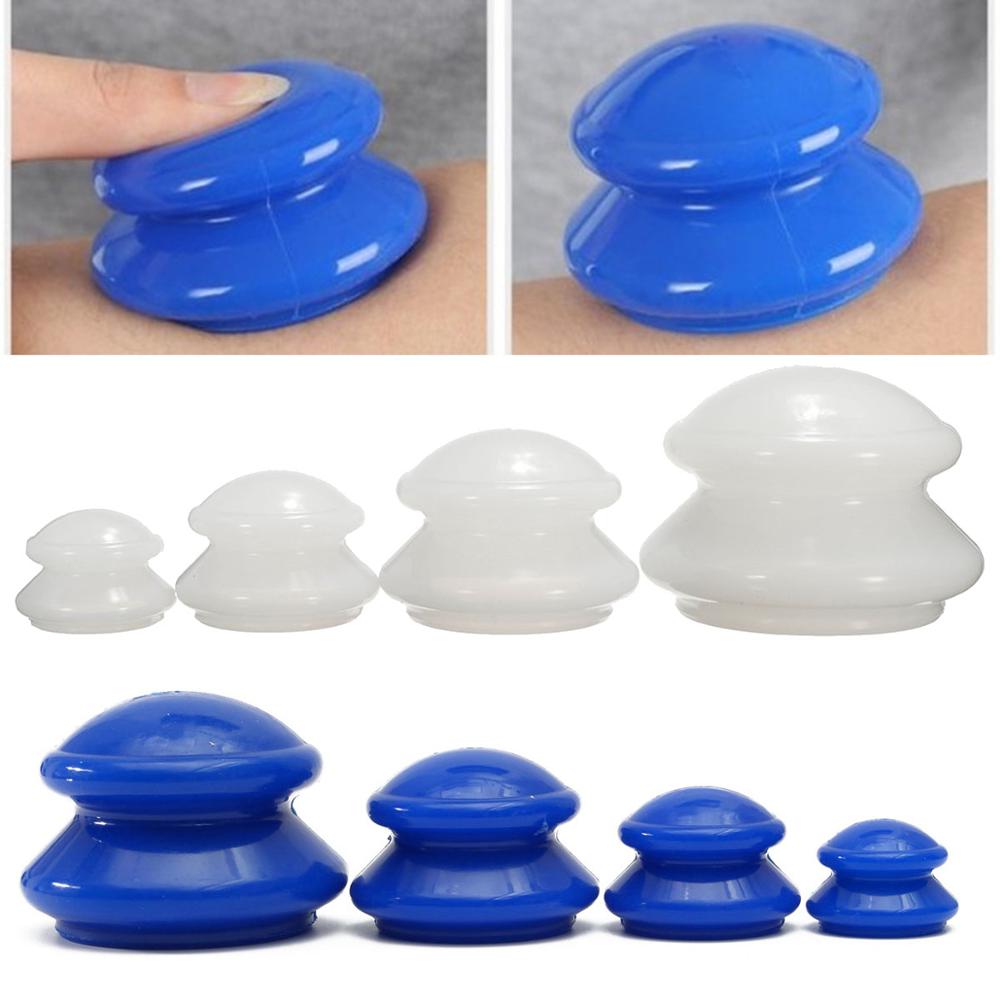 Set of 4 Silicone Massage Cupping Therapy Cups for Facial and Body Muscles