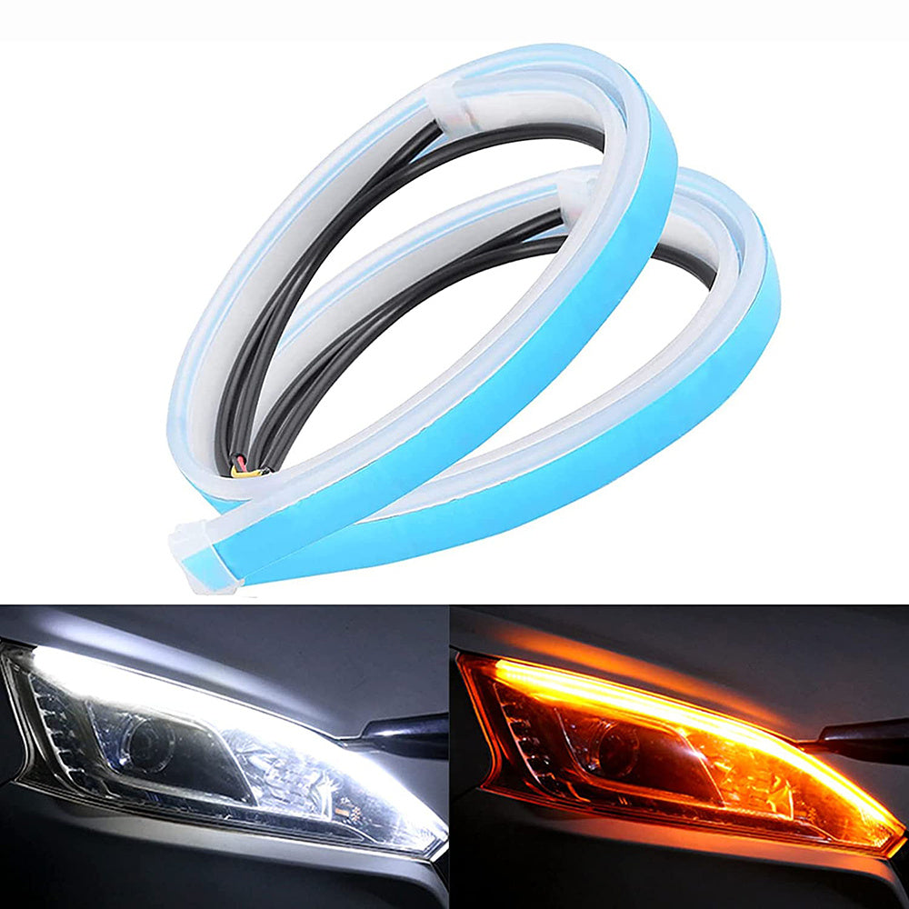 2 Pack 12V LED Light Strips Flexible White Yellow Auto Indicator Ambient Decor
