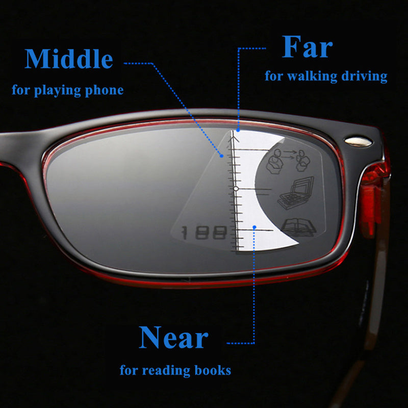 Progressive Multifocal Reading Glasses for Men Women Square Full Frame Blue Light Blocking +1.5 to +2.5 Diopter
