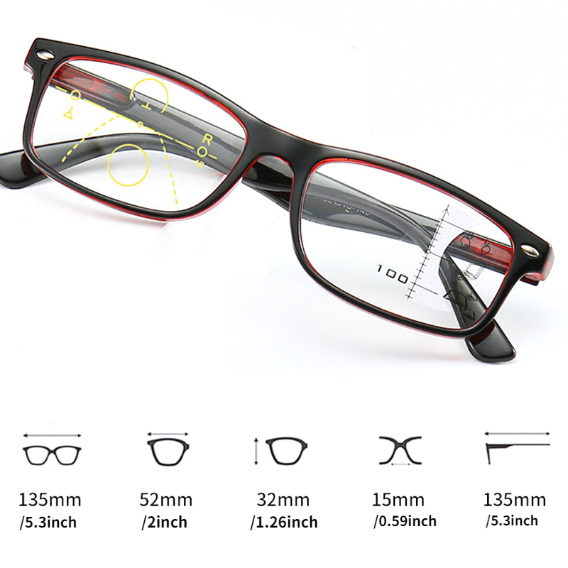 Progressive Multifocal Reading Glasses for Men Women Square Full Frame Blue Light Blocking +1.5 to +2.5 Diopter