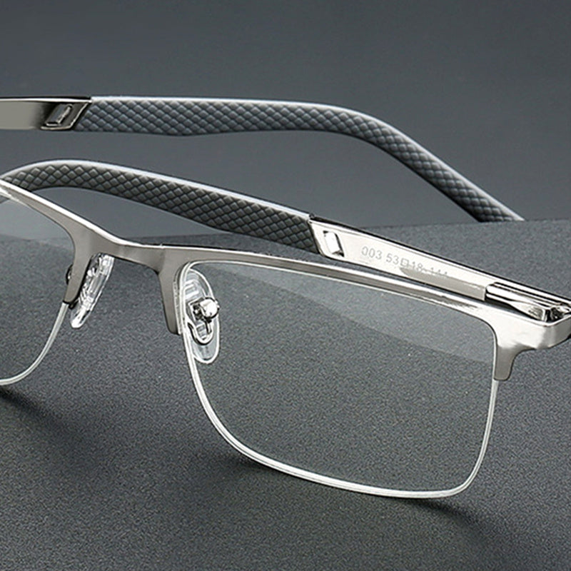 Men's Half Rim Metal Reading Glasses for Farsightedness and Computer Use with Anti-Fatigue Features