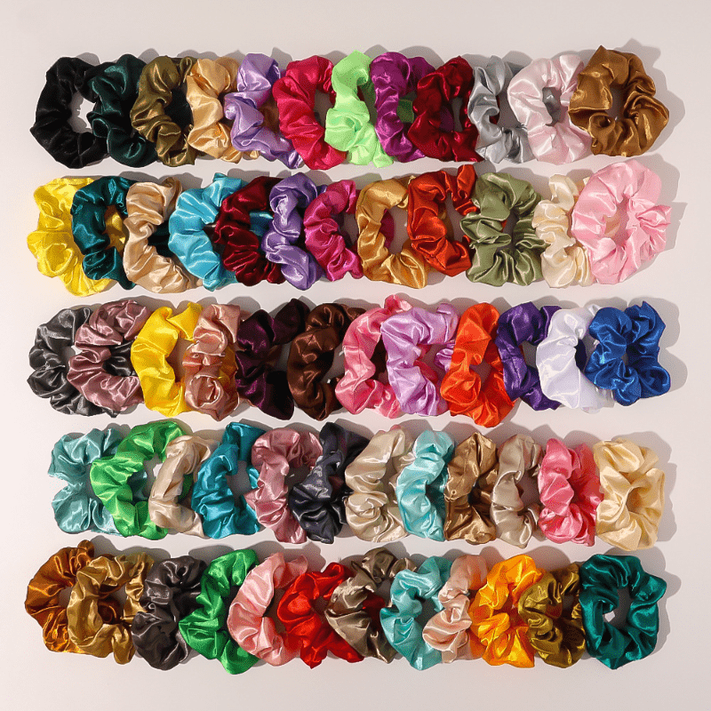 60 Colorful Satin Hair Ties Set for Women and Girls Elastic Bands