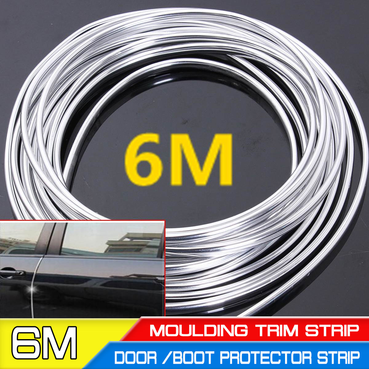 Car Door Chrome Molding Trim Strip Edge Scratch Guard Protector Roll 6m