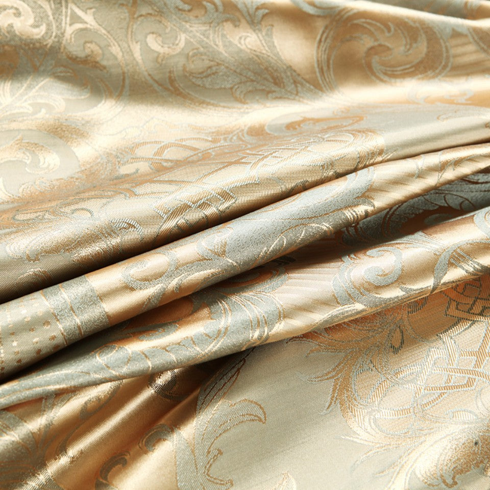 Luxurious Gold Jacquard Duvet Cover Set with Pillowcases for Bedroom or Guest Room