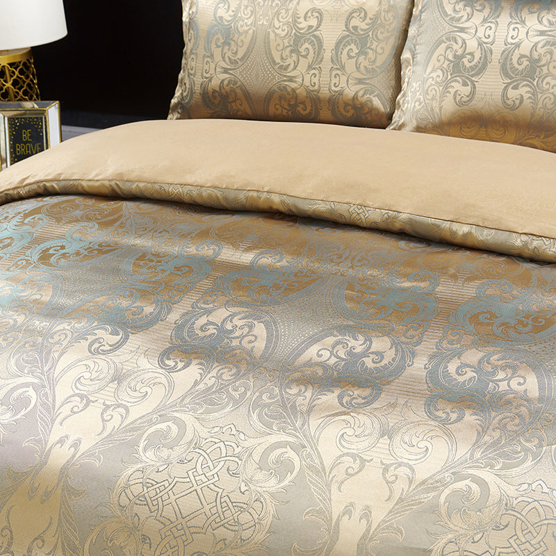 Luxurious Gold Jacquard Duvet Cover Set with Pillowcases for Bedroom or Guest Room