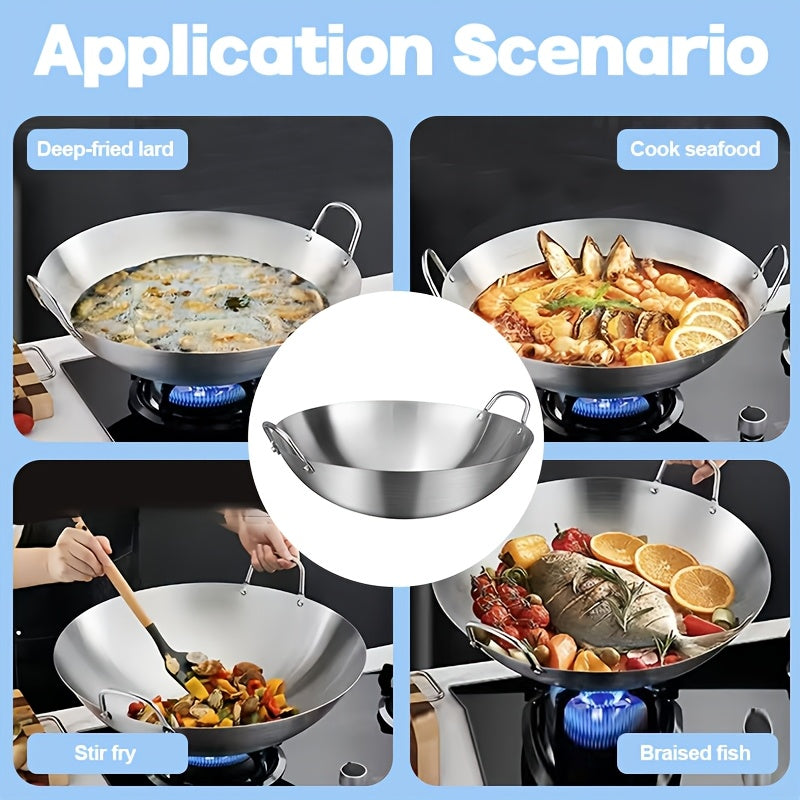 Stainless Steel Wok Commercial Grade Heavy Duty Restaurant and Home Use
