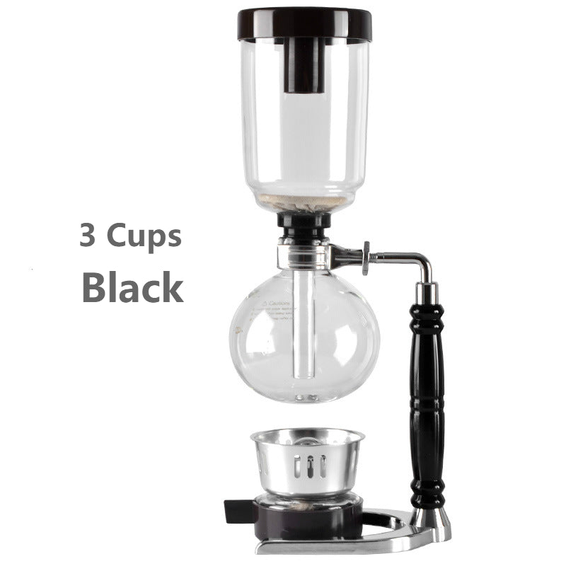 Glass Vacuum Syphon Coffee Maker 3 Cups Handcrafted Japanese Style with Wooden Stand