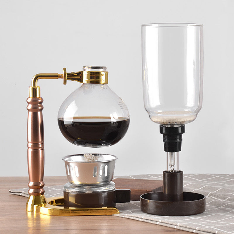 Glass Vacuum Syphon Coffee Maker 3 Cups Handcrafted Japanese Style with Wooden Stand