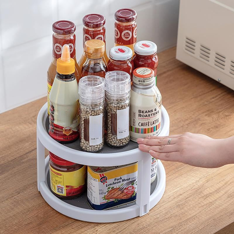 Multi-Functional 360° Rotating Spice Rack Organizer with Anti-Sliding Tray