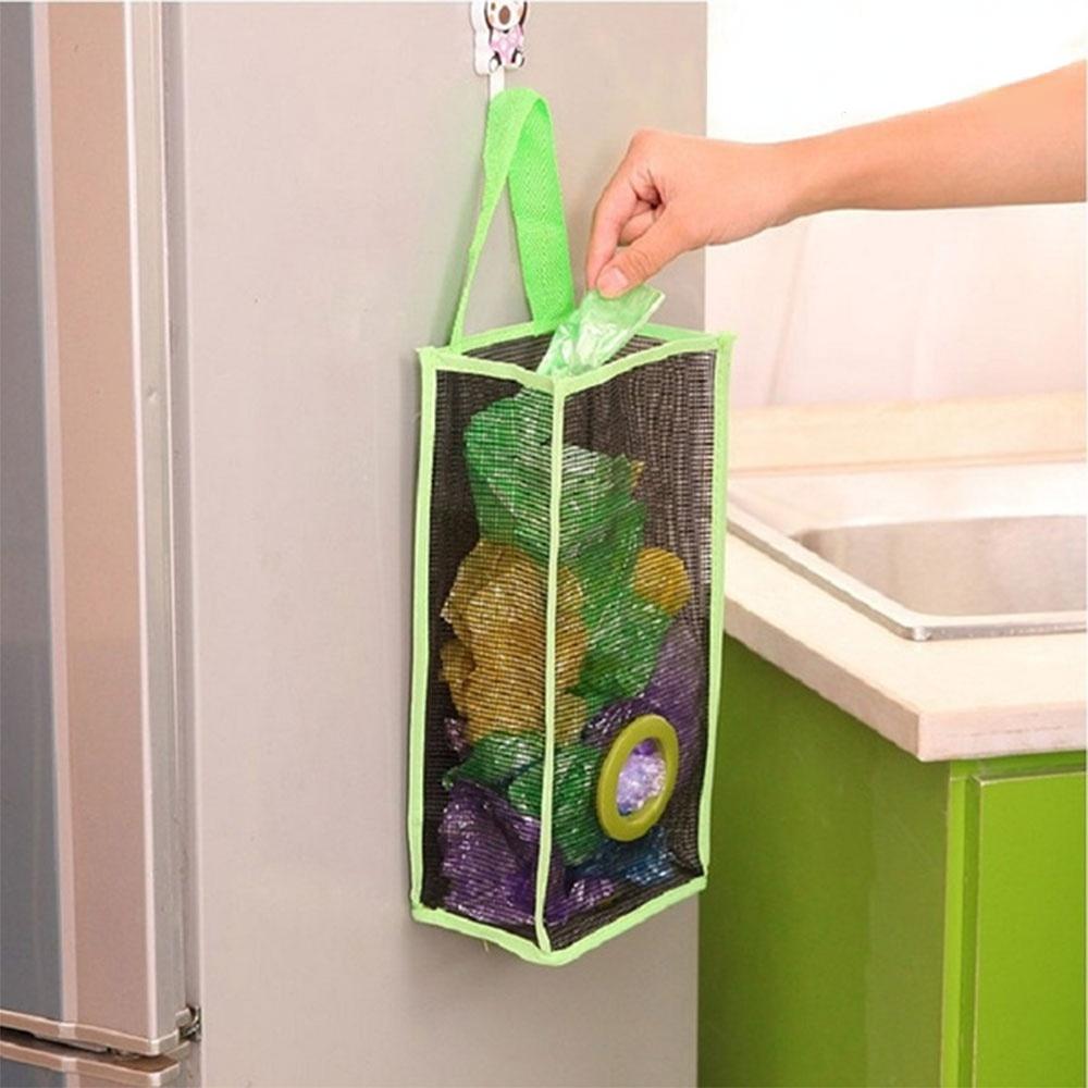 Hanging Mesh Dispenser for Trash Bags Reusable Kitchen Organizer