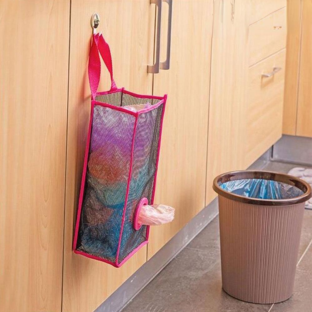 Hanging Mesh Dispenser for Trash Bags Reusable Kitchen Organizer