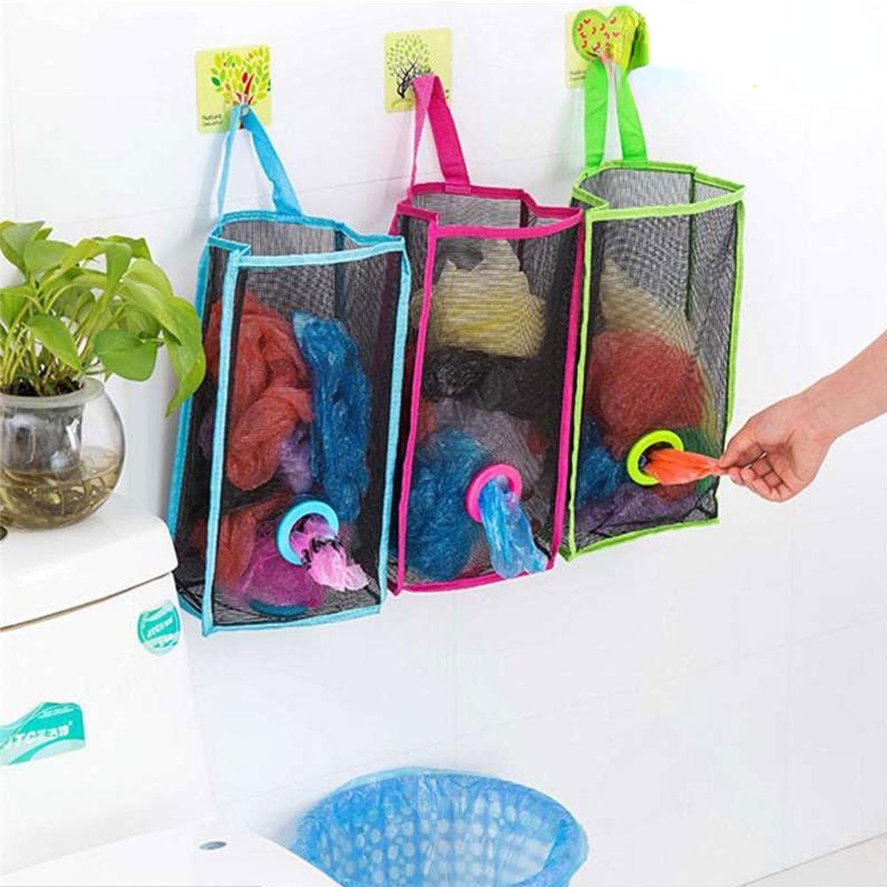 Hanging Mesh Dispenser for Trash Bags Reusable Kitchen Organizer