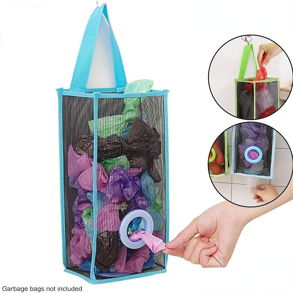 Hanging Mesh Dispenser for Trash Bags Reusable Kitchen Organizer