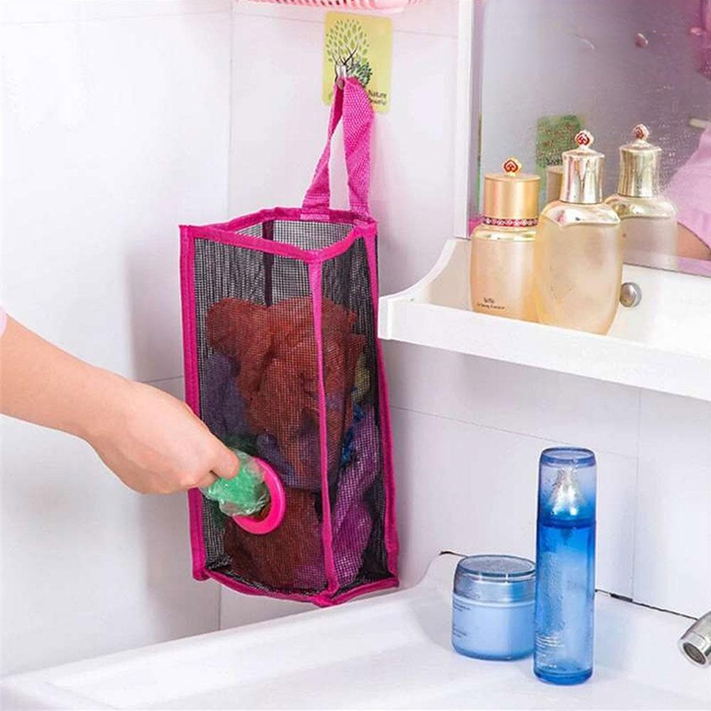 Hanging Mesh Dispenser for Trash Bags Reusable Kitchen Organizer